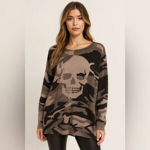 Skull Cashmere Camouflage Skull Sweater - Lavender and Gray NWOT